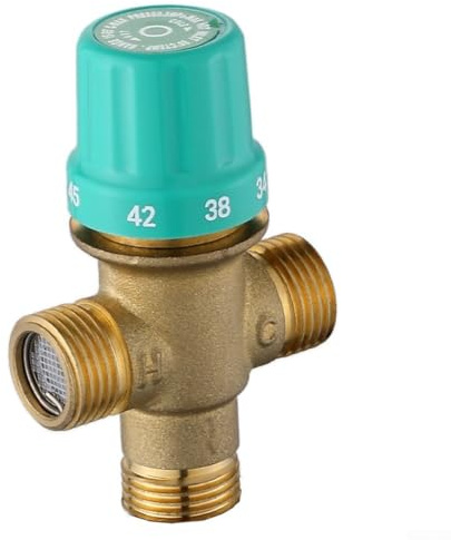 Válvula mezcladora termostática de 3 vías, válvula mezcladora termostática con filtro integrado, conexión de 1/2 pulgada, para baño (A)