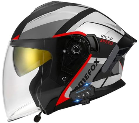 Caschi Jet E Demi-Jet Moto Stile Vintage Caschi Cromwell Con Doppia Visiera 3/4 Bluetooth Casco Da Motociclista Mezzo Per Uomini Donne Omologato ECEDOT Casco Scodella 1,XL:61-62CM