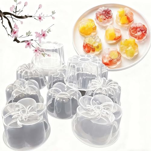 Khuon Rau Cau Vietnamese Jelly Dessert Moulds Set, 10 Pack Flan & Pudding Cups with Lids, Agar Jelly Cake Trays for Tet Parties, Family Events and Asian Home Baking