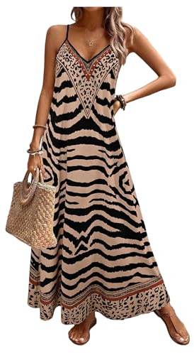 GORGLITTER Women's Leopard Print A Line Flowy Long Strappy Dress Sundress