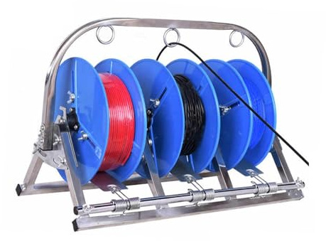Reel Spool Rack Dispenser with Multiple Axles, Folding Design for Efficient Wire and Cable Management in Electrical Pulling Applications
