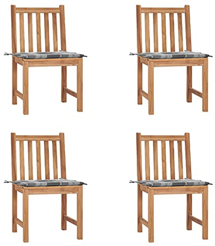 Mokuyary Trädgårdsstolar, set om 4 med kuddar, massivt trä, teak, balkongstol, terrassstolar, matstolar för terrass, trädgård, balkong, -F