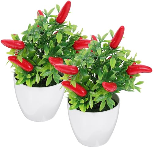SWOOMEY Arbre à Poivrons Artificiel Pot, 2 Pièces, Bonsaï Violet en Plastique, Décoration de Salon Cuisine, Petit Arbuste sans Entretien, Plante Décorative Intérieure