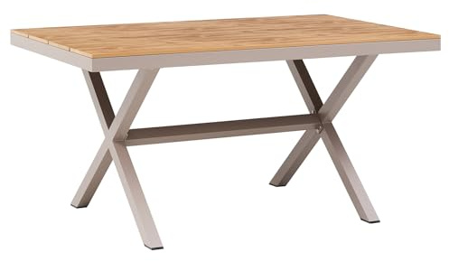 Riess Ambiente Moderner Gartentisch DESIGNO - 150cm - Natur Greige - Aluminium - wetterfester Outdoor-Tisch mit X-Gestell