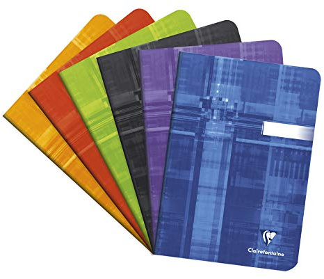 Clairefontaine 3680C A häftad anteckningsbok – A5 14,8 x 21 cm – 96 vanliga vita sidor – 90 g papper – laminerat kortfodral slumpmässig färg