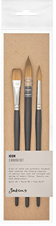 Jackson's Icon Brush Set Sable Synthetic Blend Short Handle Watercolour Set 3 Pack