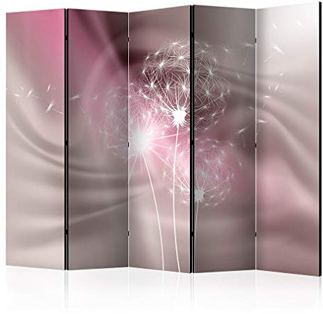decomonkey Paravent Raumteiler Innen Pusteblume, 225x172 cm, 5-teilig | Einseitig, Wohnzimmer, Room Divider, Wall, Raumteiler Stehend, Trennwand, Sichtschutz, Spanische Wand, Sichtschutzwand, Holz