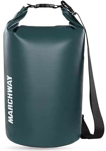 MARCHWAY, Schwimmender, wasserdichter Trockensack, 5 l, 10 l, 20 l, 30 l, 40 l, Roll-Top, Hält Ausrüstung trocken für Kajakfahren, Rafting, Schwimmen, Camping, Wandern, Strand, Angeln, Schwarzgrün, 20