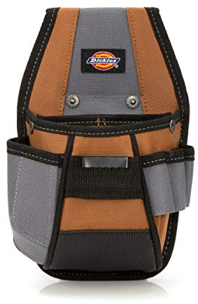 Dickies 4-Pocket Rigid Tool Pouch with Tape Clip, Universal-fit Steel Clip for Tool Belt, Tunnel Loop