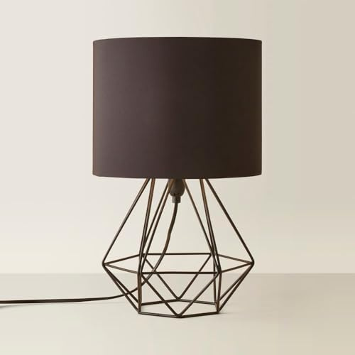 MiniSun | Modern Black Metal Basket Table Lamp with a Black Fabric Shade | Table Lamps, Home Décor & Improvement Essential | Includes 4W Bulb [3000K Warm White]