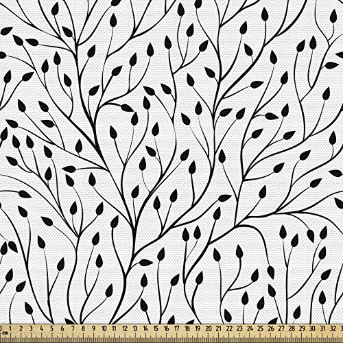 ABAKUHAUS Schwarz und weiß Gewebe als Meterware, Hochzeits-Flora, Schön Gewebten Stoff für Polster und Wohnaccessoires, 1M (148x100cm),Weiß und Schwarz