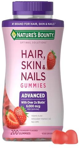 Nature's Bounty Optimal Solutions Advanced Hair, Skin, Nails, 2X Biotin, 200 Strawberry Gummies