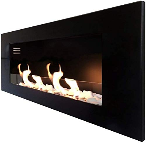 Kaminbau Mierzwa Gelkamin Ethanolkamin Wandkamin Modell TCP inkl. Sicherheitglas Brennerdosen Dekosteinset und Edelstahl Flammenlöscher Farbwahl (Schwarz)