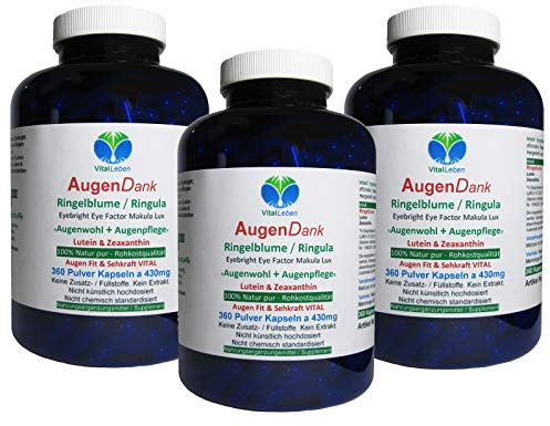 RINGELBLUME AUGEN Vitamine Lutein & Zeaxanthin Sehkraft VITAL COMPLEX + Netzhaut Maculapigmente - 1080 (3x360) Kapseln - Natur pur - OHNE ZUSATZSTOFFE. 26970-7