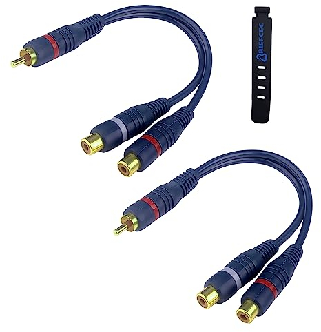 BRIEFCEC RCA Splitter Cable, 15cm rca Y Adapter 1 Male to 2 Female Extension Cable RCA to JACK for Subwoofer, Speaker, AMP, Turntable, Receiver, Home Theater(2Pcs, Blue)