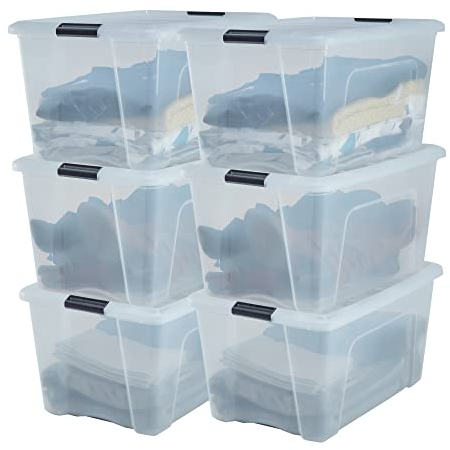Iris Ohyama Aufbewahrungsboxen mit Deckel, 45L, 6er-Set, Transparent, Sicherer Verschluss, Stapelbar, Griffe, Schlafzimmer, Schrank, Büro, Organisation, BPA-freies Plastik, Ordnungsboxen, DDNTB-45