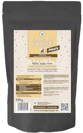 NO SUGAR SUGAR weiße Schokodrops mit 27% Kakao Anteil (250g) ohne Zuckerzusatz, gesüßt mit Erythrit und Stevia (1x 250g)