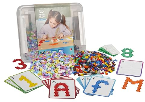 Plus-Plus 9603923, Geniales Konstruktionsspielzeug, ABC & 123, Buchstaben und Zahlen Set, Kreativ-Bausteine Box, 2000 Teile