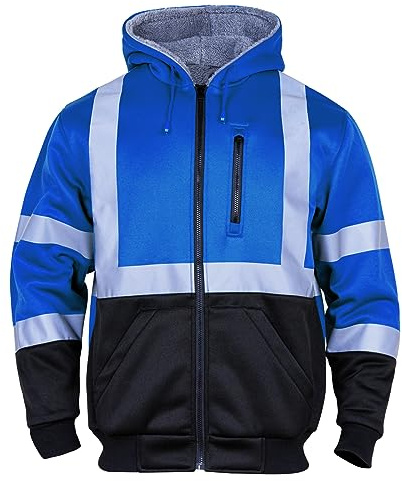 FONIRRA Men‘s Hi Vis Hoodie Reflective ANSI Class 3 Wool Fleece Safety Sweatshirts High Visibility Zipper Jacket with Black Bottom
