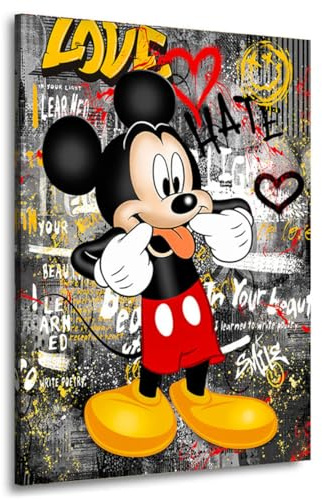Kunstgestalten24 | Micky Love and Hate Pop Art Comic Leinwand-Bild | Leinwandbild mit Echtholz-Keilrahmen | Wandbild Gemälde Kunst Art | Hochwertiger Kunstdruck | 60x80 mit 2cm Rahmentiefe
