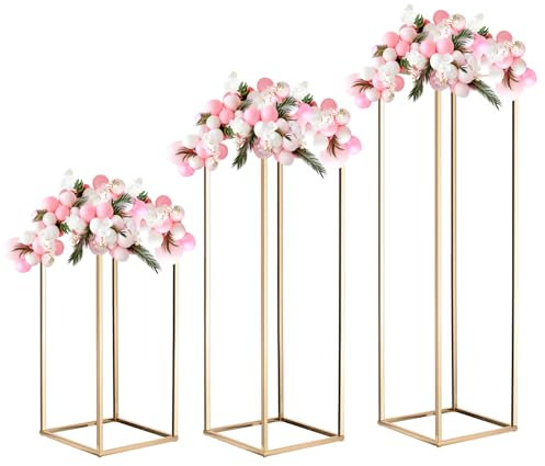 sourcing map Soporte de Flores para Bodas, Columna de Metal para Jarrón, 23.6, 31.5, 39 de Altura, Tono Dorado, para Decoraciones de Mesa de Bodas, Fiestas y Cenas, 1 Juego
