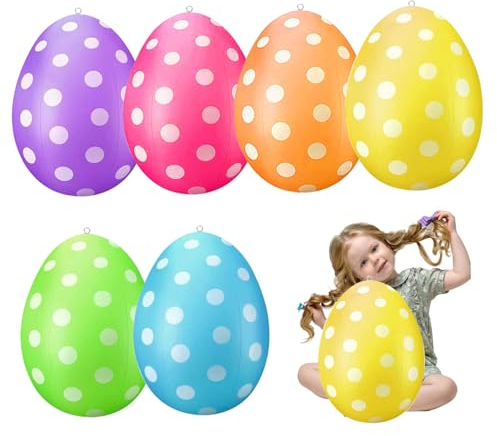 Wedhapy Aufblasbare Ostereier Easter in Schlauchboote Eier Ostern Dekorationen 6pcs PVC Gepunktete Ostern Schlauchboote 16 -Zoll -Ostereier mit festen Ring -Osterdekorationen für Partygarten