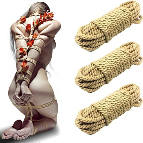 Schwarzes Fesselseil, weiches Fesselseil, 3 * 10M multifunktionales Baumwollseil, BDSM-Fesselseil, Extremes Sexspielzeug für Paare, geeignet für Anfänger und Fortgeschrittene BDSM Fetich (Gelb)