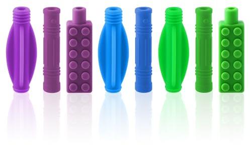 Chew Pencil - Set di 8 collane da masticare in silicone con massaggiagengive masticabili, asta masticabile in silicone, accessorio masticabile per ragazzi, ragazze, bambini con autismo, ADHD