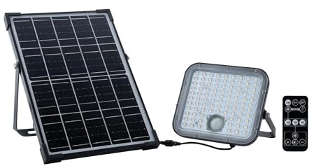 Ledvion - Projecteur LED Solaire Moderne, 30W, 4000K, 4800 Lumens, IP65, Avec Détecteur de Mouvement, Économe en Énergie & Résistant aux Intempéries