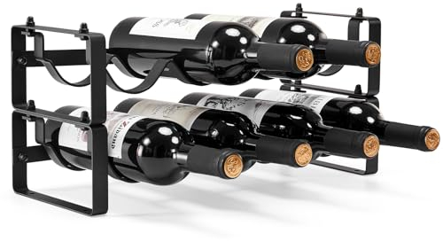 ICOHOT Stackable Wine Rack Countertop, Sturdy Wine Bottle Holder Freestanding for Cabinet, 2 Tier Small Tabletop Wine Holder Stand for Pantry Bar, Wire Wine Bottle Rack Metal Wine Storage Organizers