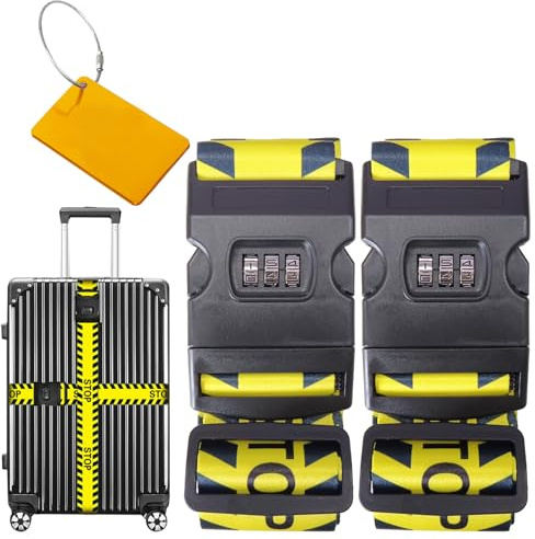 Cinghia per Valigia,con Lucchetto a Combinazione e Cinghia per Bagaglio Regolabile,Viaggio Cinghie Bagagli,Cinghia per Bagaglio da 2 Pezzi + Etichetta Per Bagaglio da 1 Pezzo,per Valigie,Viaggio
