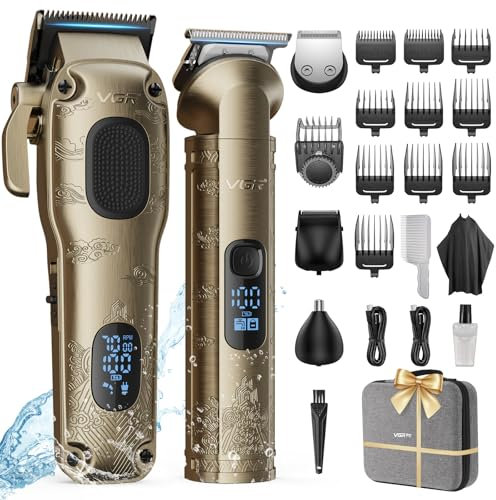 Vgrpro Hair Clippers Men Professional, Mens Clippers and Trimmers Set, USB Rechargeable Cordless Hair Clippers for Hair Cutting, Electric T-Blade Hair Trimmer for Men with Package Case (Gloden)