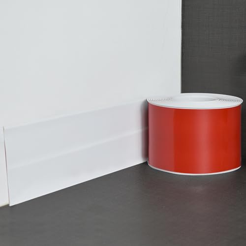 PVC Sockelleiste, Weichsockelleiste, Selbstklebende Abschlussleiste, Fugendichtungsband, Flexible Knickleiste, individuell zuschneidbar, Wasserdichte Sockelleiste für Küche und Bad (Weiß, 25M)