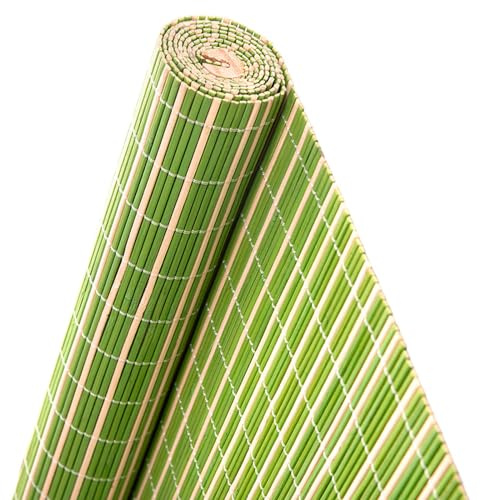 Tenda avvolgibile in bambù, colore verde e bianco, stile giapponese moderno, oscurante, con fori di ventilazione, per sala da pranzo, ufficio, balcone, soggiorno, sala da tè (60 x 140 cm)