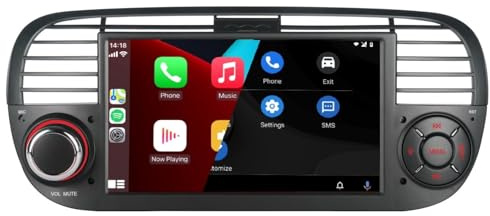 HLLECARMO 500 Autoradio Fiat 2007-2015 with wireless Carplay & Android, 7inch Fiat Car Radio 500 with Bluetooth Touchscreen RDS/AM/FM/USB DSP Mirror Link Subw EQ Steering Wheel Control (Nero)