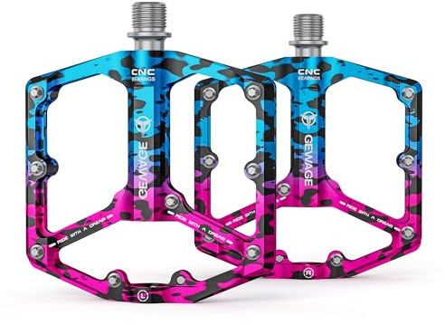 Rennrad-/Mountainbike-Pedale – 3 Kugellager, 9/16 Zoll CNC-gefräste Flache Pedale mit abnehmbaren Anti-Rutsch-Nägeln (Camouflage)