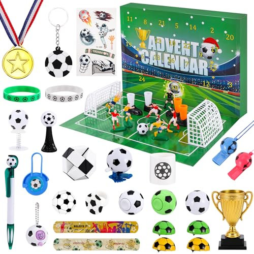 Calendrier de l'Avent Football 2024 pour Enfant, Calendrier Avent Football de 24 Jours avec Jouets de Football, Idee Cadeau Noël pour Garçons Filles et les Fans de Football