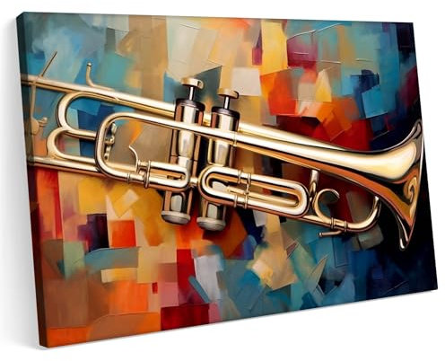 Printonia Leinwandbild m Bild auf Leinwand 100x70 Trompeten Trompeten Musik Abstrakte Kunst Klang