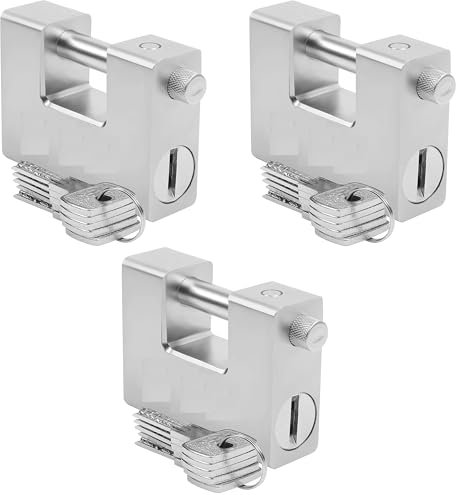 AntDau71® - 3 x Lucchetto Corazzato Antiscasso da 1 Kg con 5 Chiavi - Acciaio Massiccio Temprato - Grillo Spesso 12 mm - Catenaccio Moto, Serranda, Cancello, Sicurezza Garage. Lunghezza 94mm