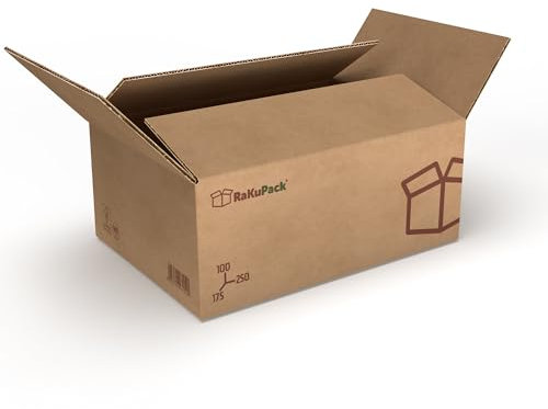 RaKuPack Versandkarton 25 Stück Faltkarton 250x175x100mm Innenmaß (25x17,5x10cm) Verpackungskarton bedruckt Warensendung Karton braun Faltschachtel Paket Versandschachtel Kartonage verschiedene Größen