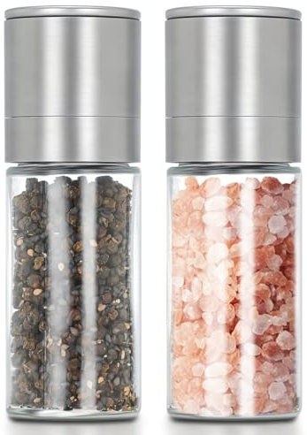 Mini Salt and Pepper Grinder Set, Small Salt and Pepper Mills Premium Ceramic Glass Body Adjustable Coarseness Portable Salt Shakers, [Without Spice Content]
