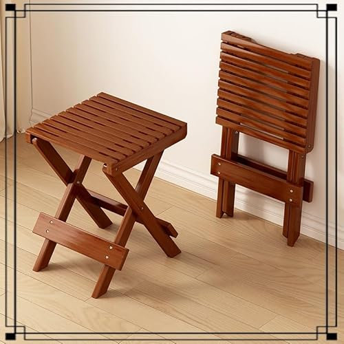 GSKFXJ Kleiner Klappbarer Hocker Aus Bambus, 40cm Quadrat Klapphocker Für Angeln, Tragbarer Rückenfreier Hocker, Dusche Hocker, Keine Montage(Walnut)