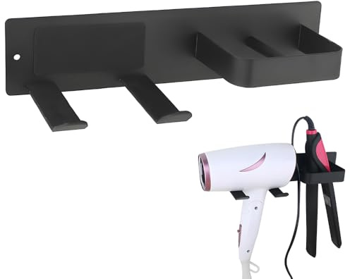 Föhnhalter Wand Ohne Bohren, Haartrocknerhalter, Selbstklebend Edelstahl | Fönhalterung, Glätteisen Halterung, Fönhalterung, Glätteisenhalter für Hotel Baderzimmer Wohnzimmer Barbershop(Schwarz)