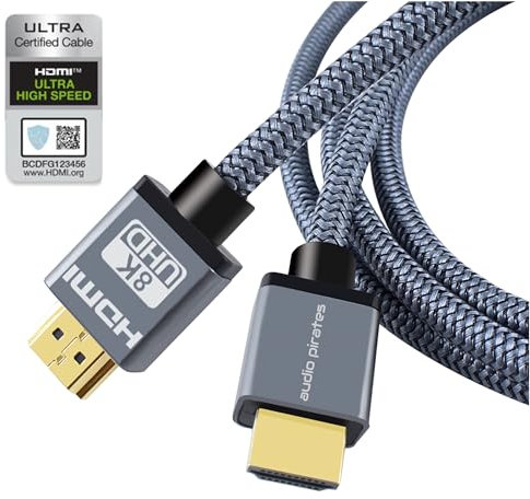 audio pirates HDMI 2.1 Kabel | 48Gbit/s Ultra High Speed HDMI-Kabel | 10K, 8K@60Hz, 4K@240Hz/165Hz/144Hz/120Hz | HDMI eARC, HDR10+, Dolby Vision | Kompatibel mit Xbox, PS5, PC (1er Pack, 1,5 Meter)