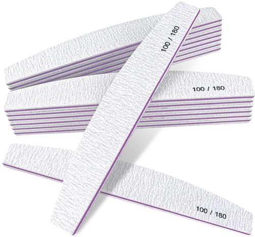 15Pcs Professional Nail Files, 100/180 Grit Double-Sided Buffer, Reusable Emery Boards for Natural/Acrylic Nails, Salon & Home Use (Grey)