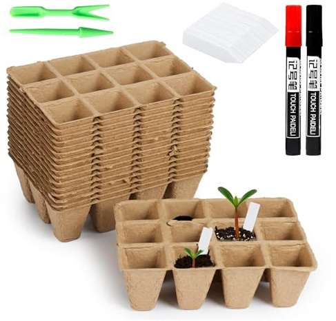 Chovbe 240 Cells Biodegradable Plant Pots, Seed Trays with Plant Labels | Seedling Pots for Seed Germination - Perfect for Transplanting & Seed Starting