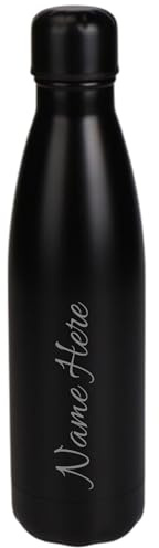 Personalised Engraved 500ml Insulated Water Bottle with Any Name Hot or Cold Drinks Selection of Colours (Black)