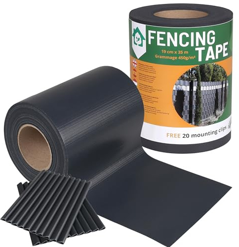 Bellushortus.eu Sichtschutzstreifen, Sichtschutz, Zaunfolie 35 m inkl. 20 Befestigungsclips 450g/m2, Windschutz, Doppelstabmatten für Gartenzaun (19 cm, Anthrazit)