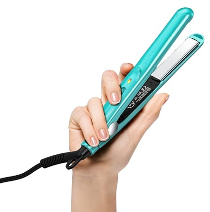 Farery Mini-Haarglätter, piastra per capelli mini in ceramica per capelli corti/curli, frangia, leggera e portatile, piccole piastre, tensione universale per viaggi, custodia, blu