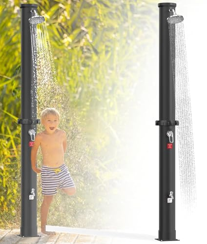 XMTECH Solardusche 40L, Solar Gartendusche, Pooldusche & Außendusche, mit Fußdusche, 360° Regenduschkopf, Mischbatterie, ohne Strom, 216 cm, Outdoor Dusche für Garten, Camping, Terrasse, Schwarz